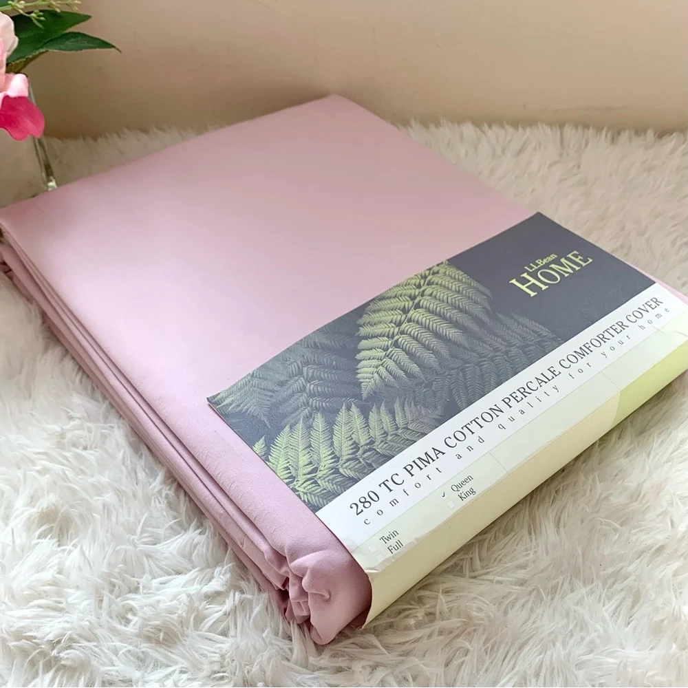 NEW LL Bean Pima Cotton Percale Duvet Comforter Cover QUEEN Pink NWT